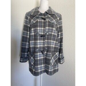 VTG Pendleton Jacket Womens Large Gray Plaid Wool Toggle Closure Lined